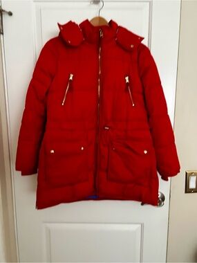 Women’s J. Crew Red Quilted Puffer Jacket with Hood